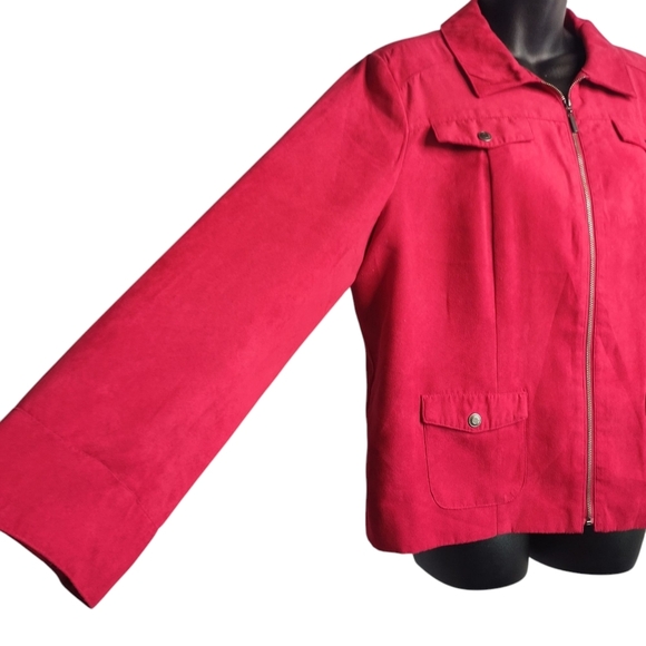 Studio Works Women's Red Faux Suede Lined ZIP Up Lined Blazer Jacket Size 16P - Picture 4 of 8